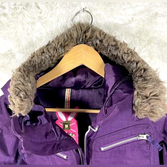 Burton Dryride Lush Purple Snow and Ski Jacket Coat with removal fur on hood Med - Picture 5 of 8